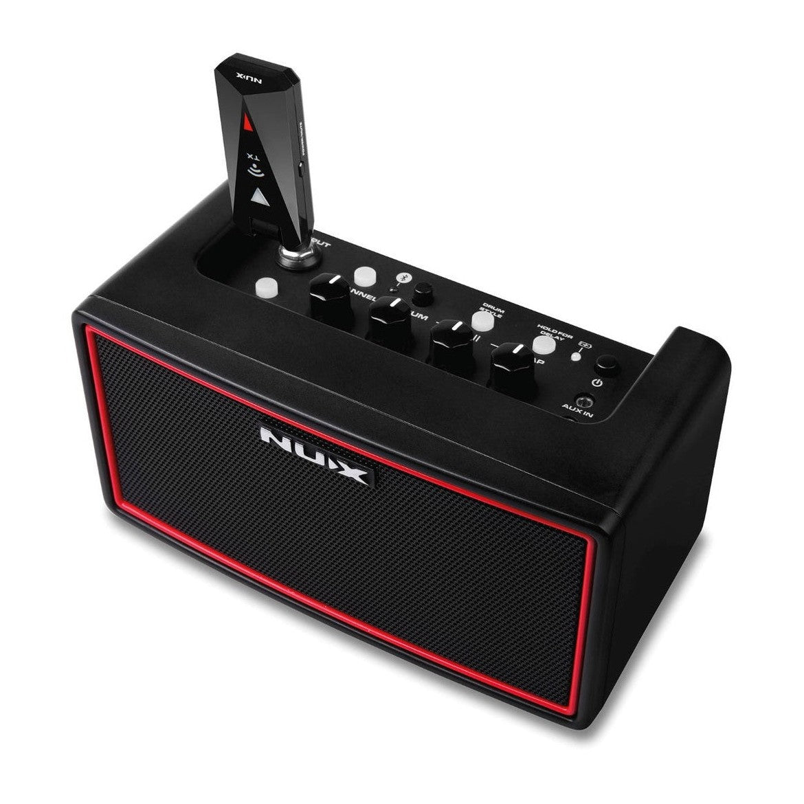 NUX Mighty Air Amplifier Overhead Front View with Transmitter Unit