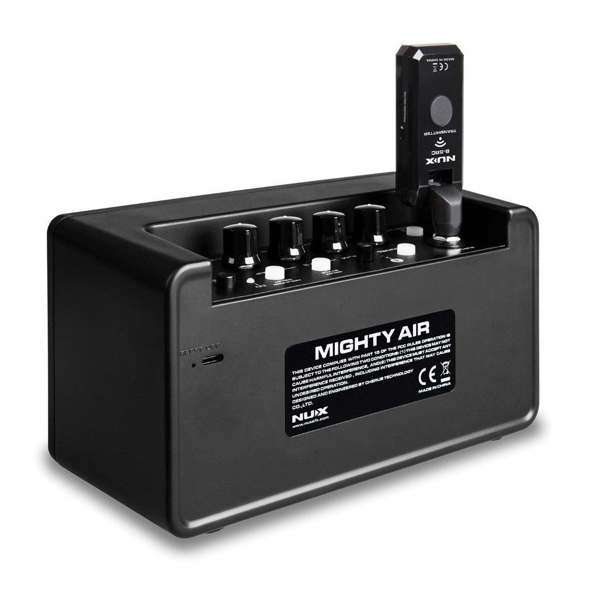 NUX Mighty Air Amplifier Rear Angled View with Transmitter Unit