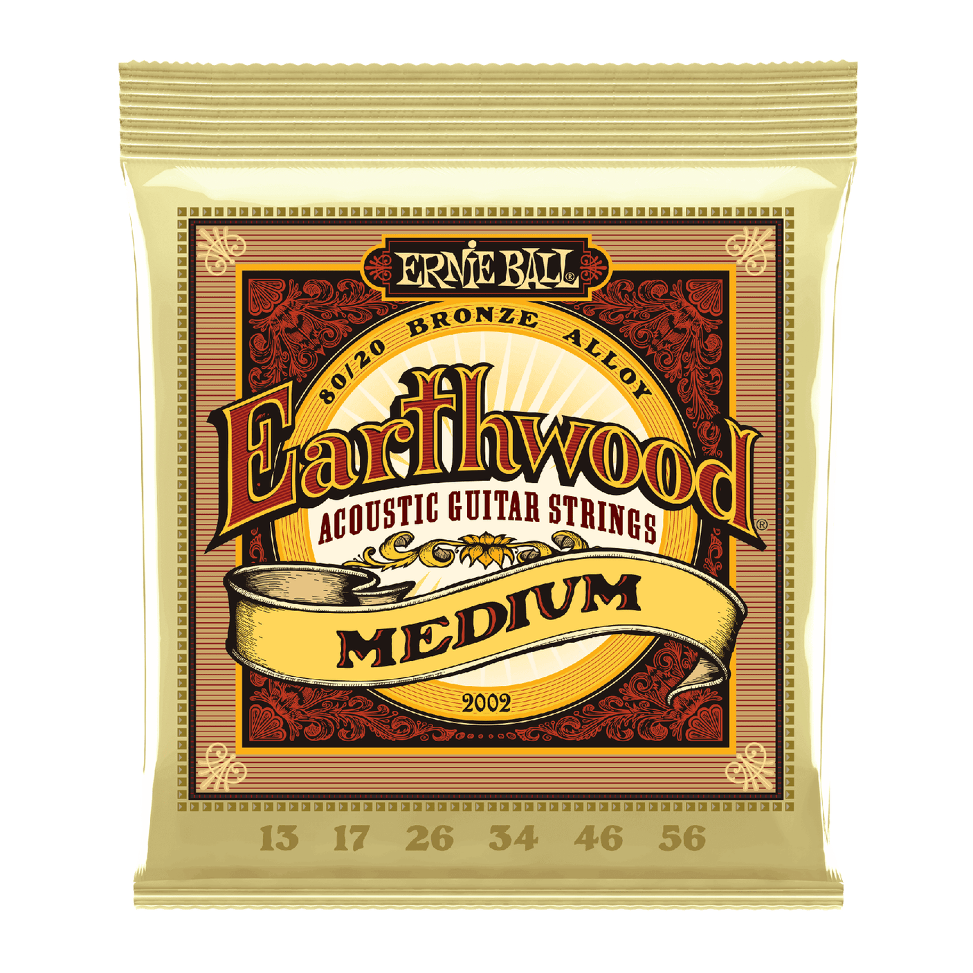 Ernie Ball P02002 - Earthwood Medium 80/20 Bronze Acoustic Guitar Strings .013 - .056 1