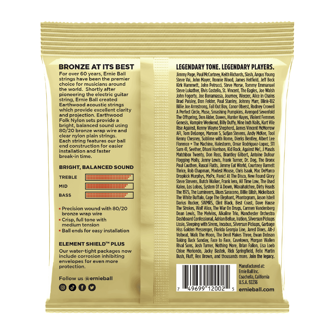 Ernie Ball P02002 - Earthwood Medium 80/20 Bronze Acoustic Guitar Strings .013 - .056 2
