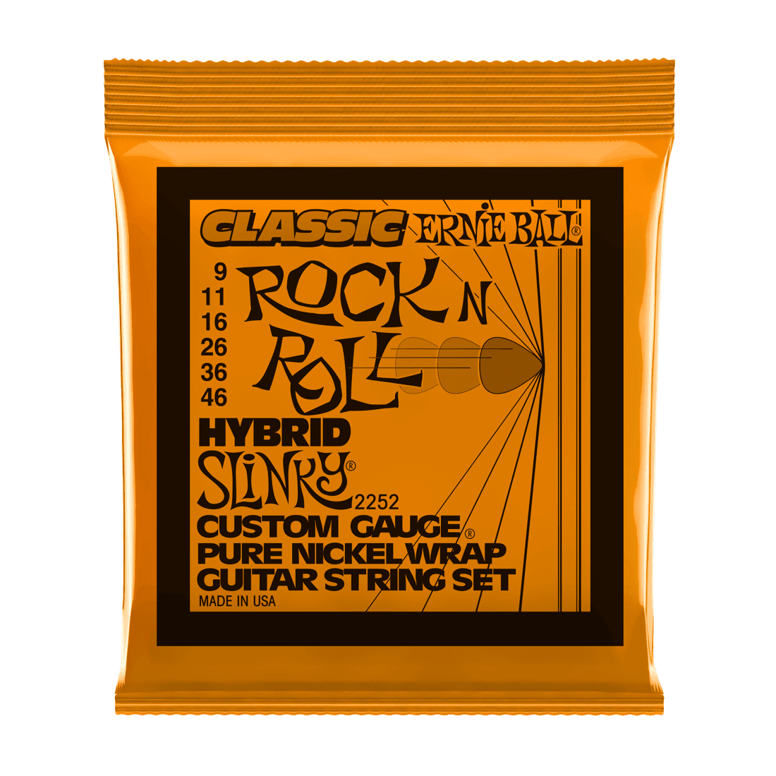 Ernie Ball Hybrid Slinky Classic Rock N Roll Pure Nickel Electric Guitar Strings .009-.046 1