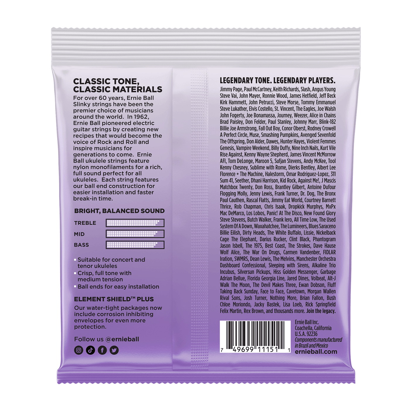 Ernie Ball Concert/Tenor Nylon Ball-End Black Ukulele Strings .028-.030w 2