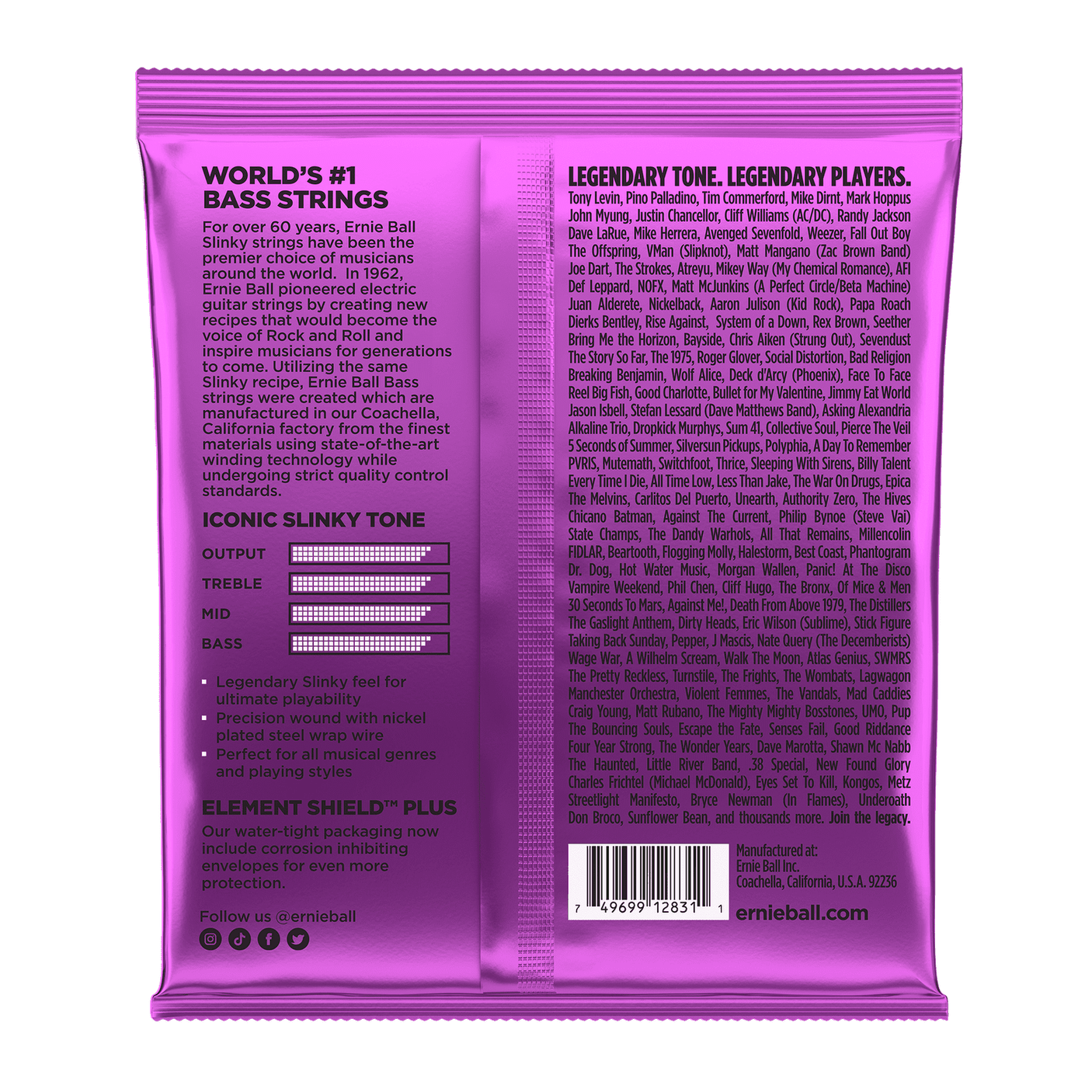 Ernie Ball Power Slinky Nickel Wound Bass Guitar Strings .055 - .110 2