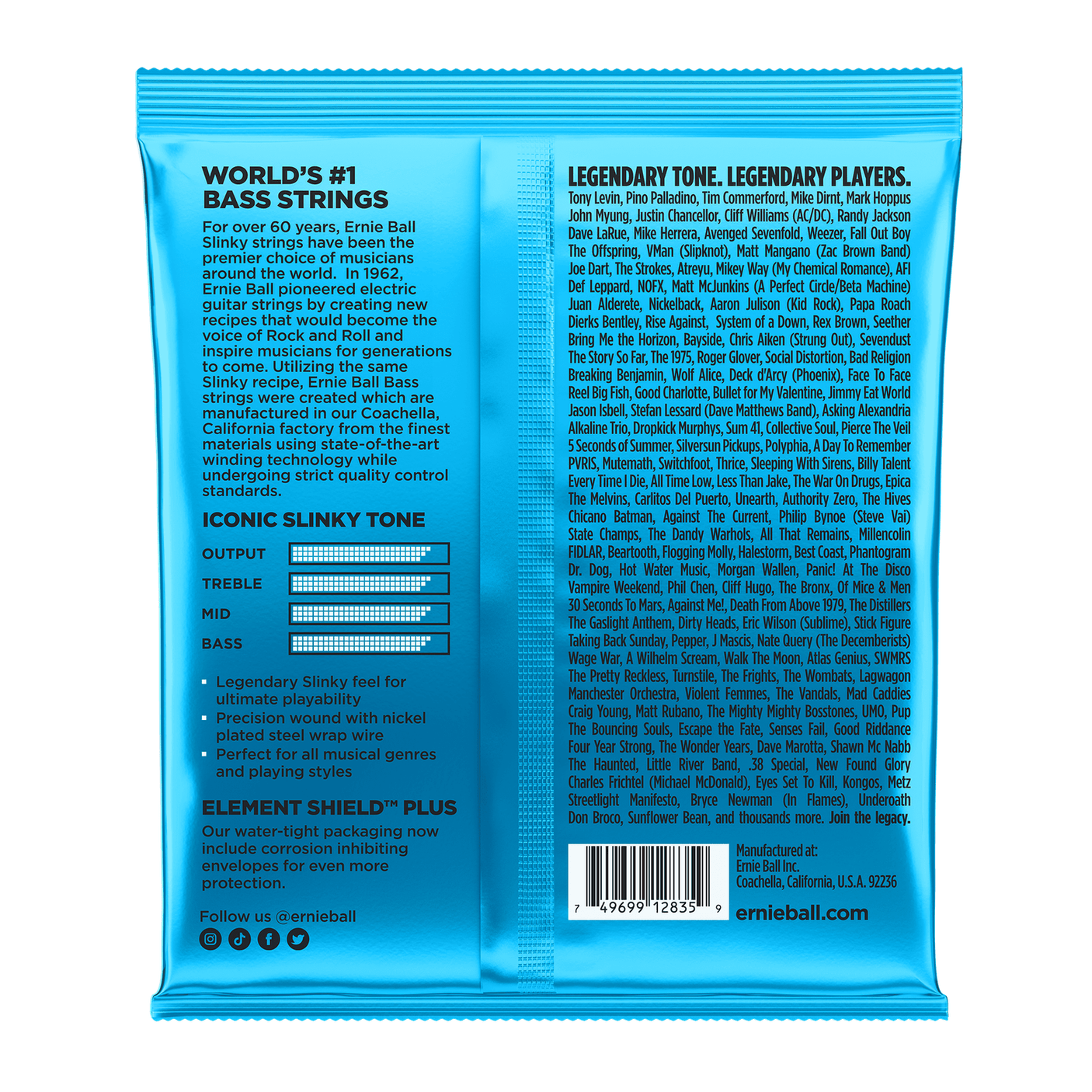 Ernie Ball Extra Slinky Nickel Wound Bass Guitar Strings .040 - .095 2