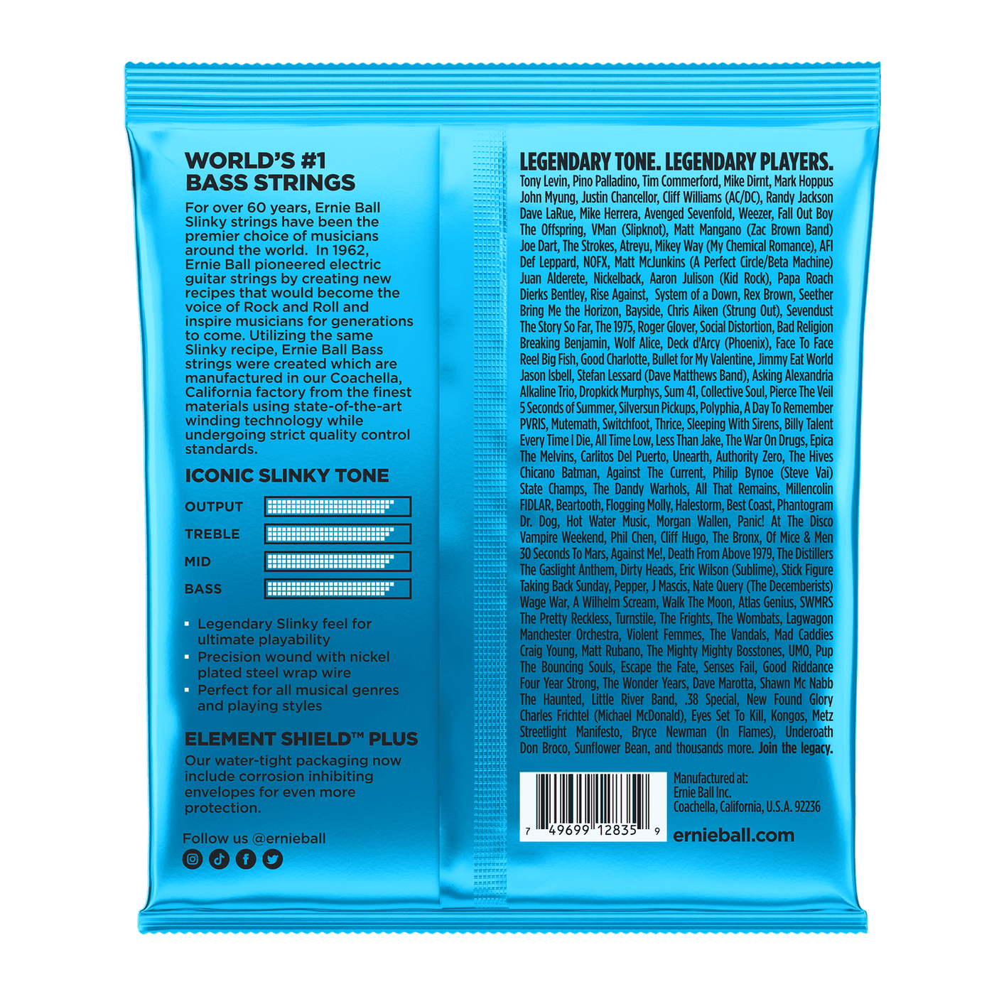 Ernie Ball Extra Slinky Nickel Wound Bass Guitar Strings .040 - .095 2