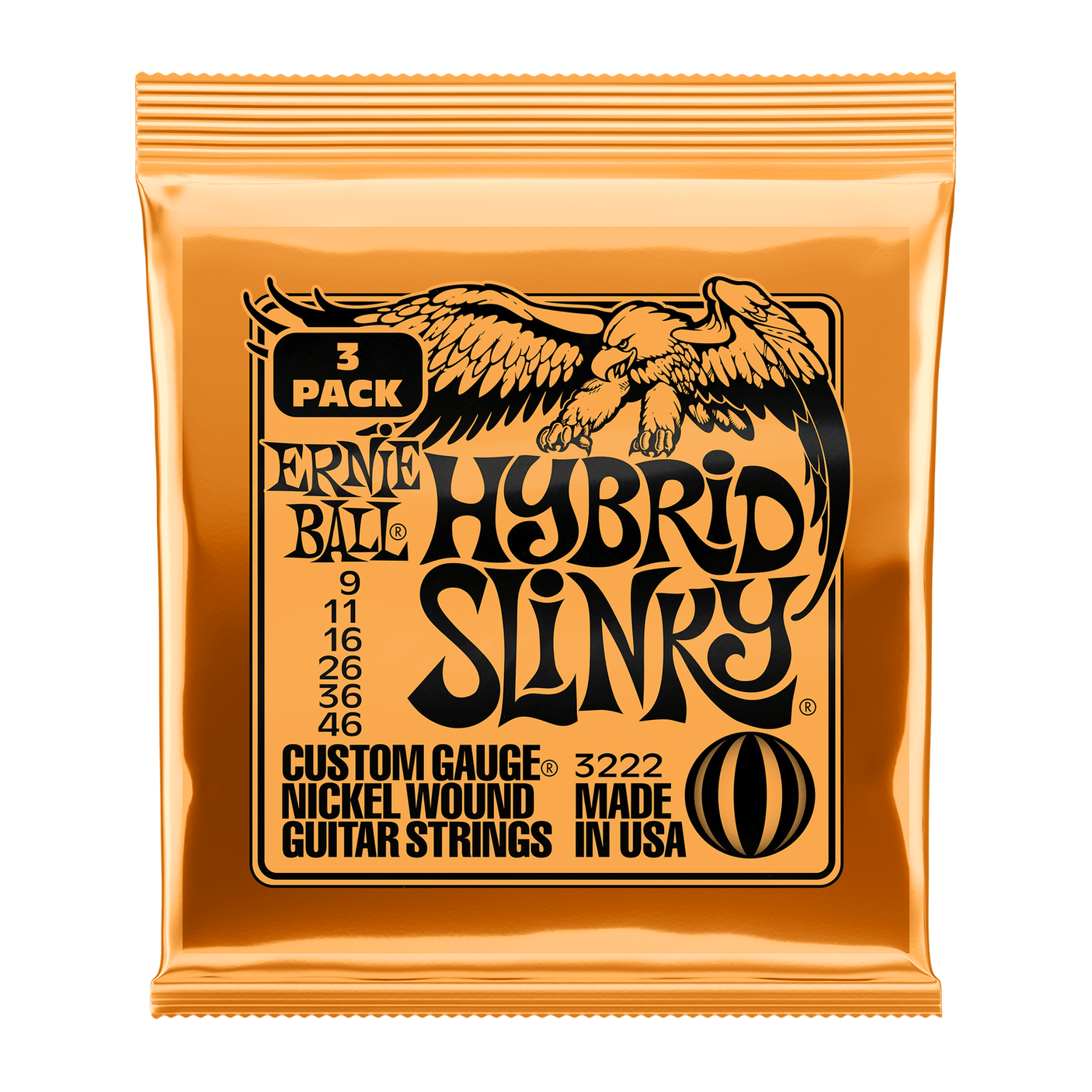 3 Pack of Ernie Ball Hybrid Slinky Nickel Wound Electric Guitar Strings .009 - .046 1