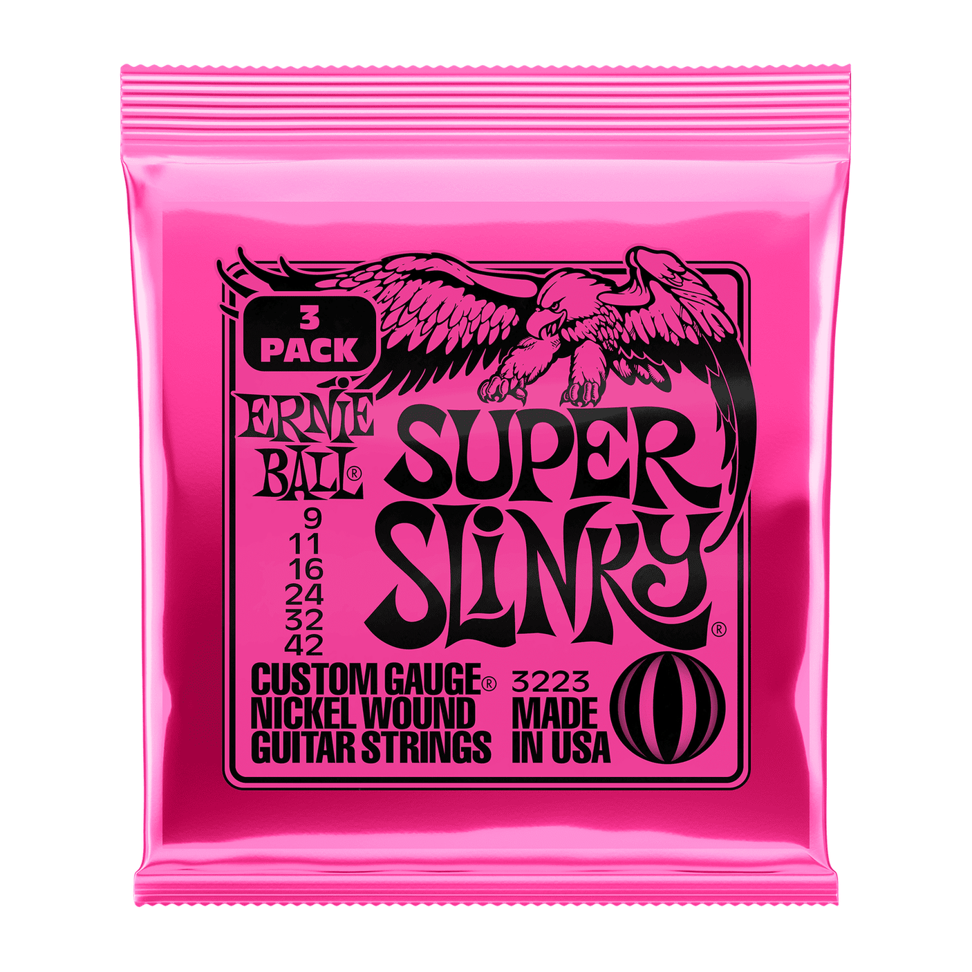3 Pack of Ernie Ball Super Slinky Nickel Wound Electric Guitar Strings .009 - .042 1