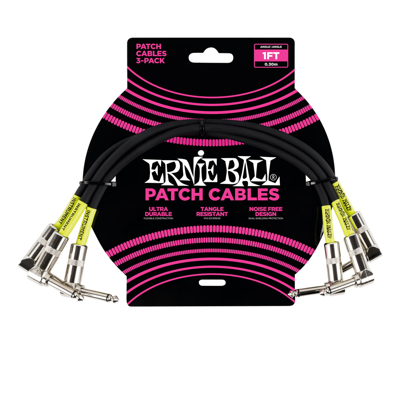 Ernie Ball Classic Angled Patch Cable 3-Pack - Black 0.3m / 1ft 1