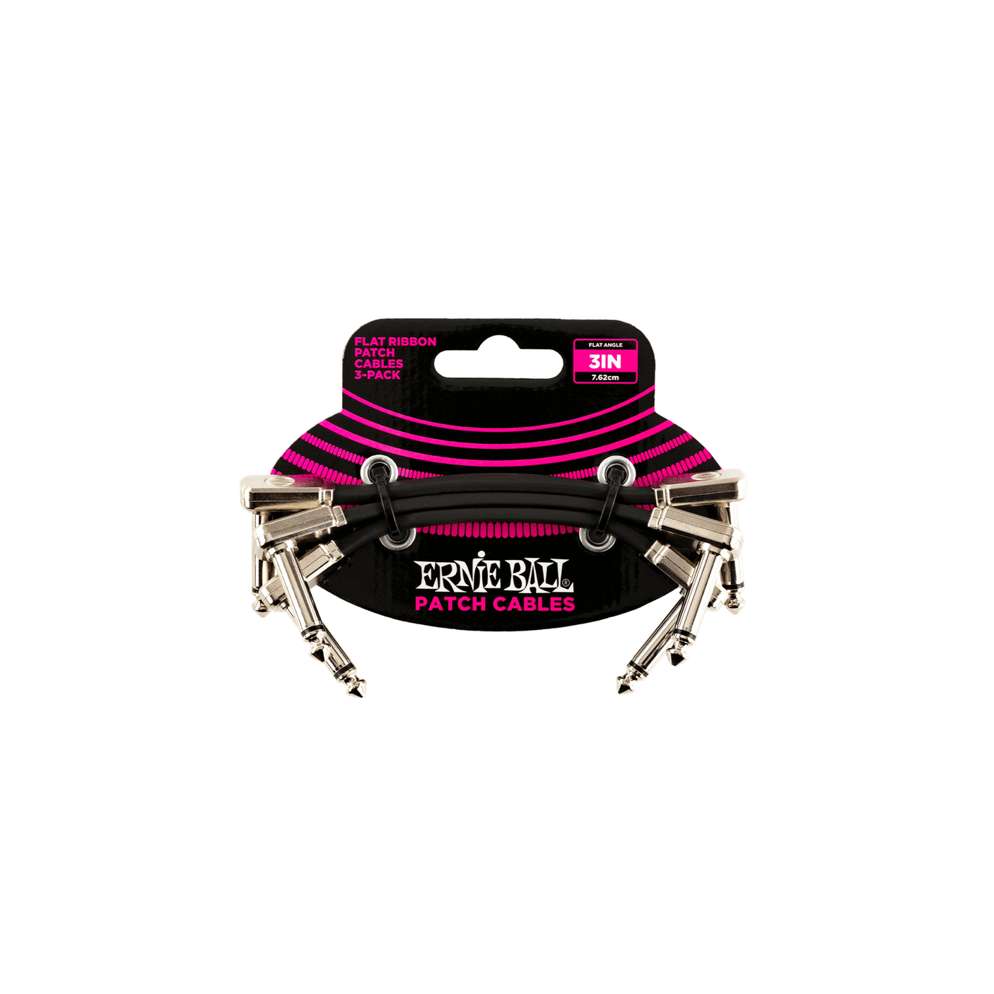 Ernie Ball Angled Flat Ribbon Stereo Patch Cable 3-Pack - Black 7.62cm / 3" 1