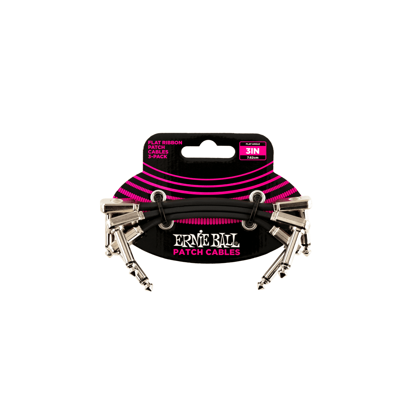 Ernie Ball Angled Flat Ribbon Stereo Patch Cable 3-Pack - Black 7.62cm / 3" 1
