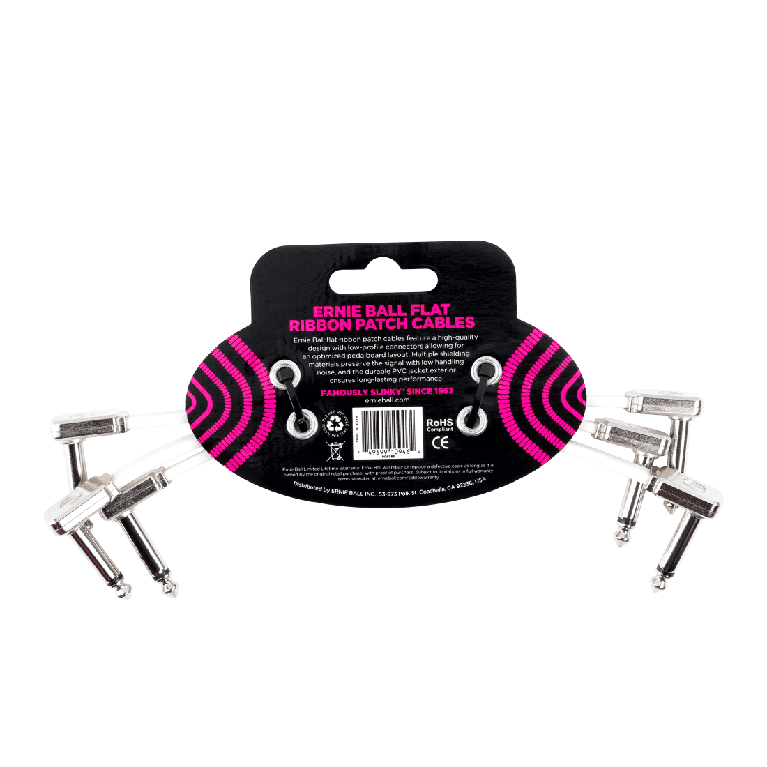 Ernie Ball Angled Patch Cable 3-Pack - White 15cm / 6" 2