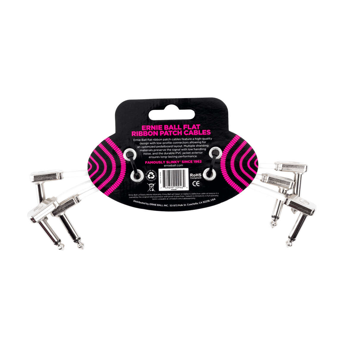Ernie Ball Angled Patch Cable 3-Pack - White 15cm / 6" 2