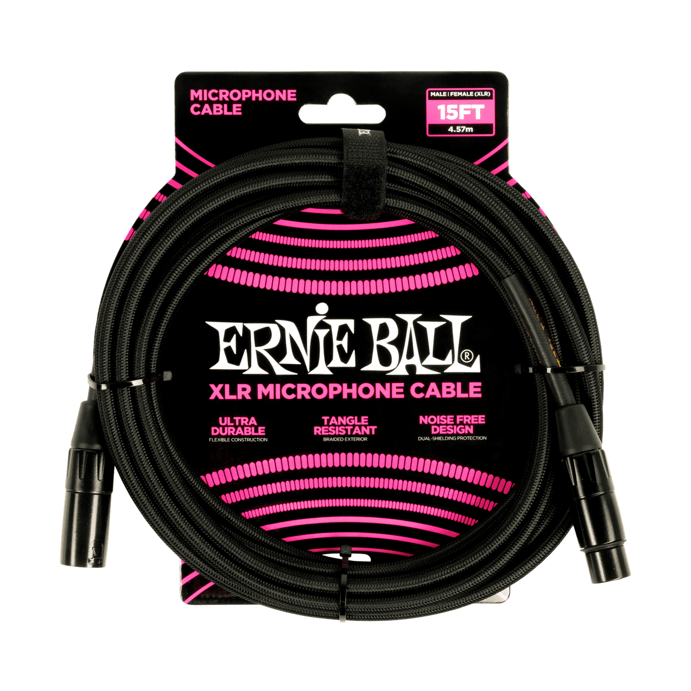 Ernie Ball XLR Male/Female Braided Microphone Cable Black, 4.5m 1