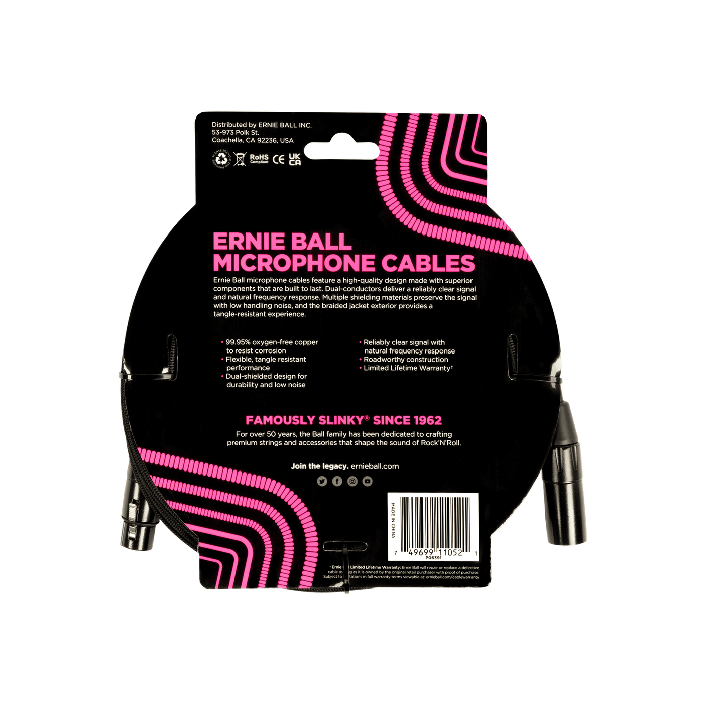 Ernie Ball XLR Male/Female Braided Microphone Cable Black, 4.5m 2