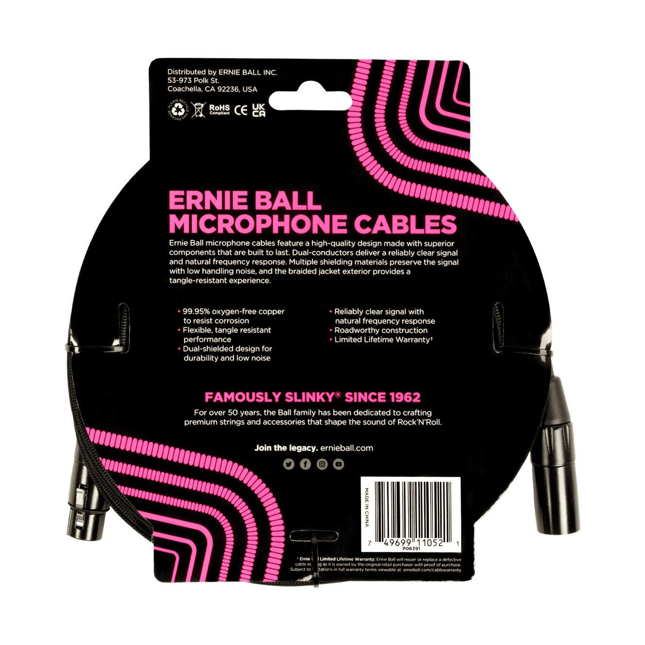 Ernie Ball XLR Male/Female Braided Microphone Cable Black, 4.5m 2