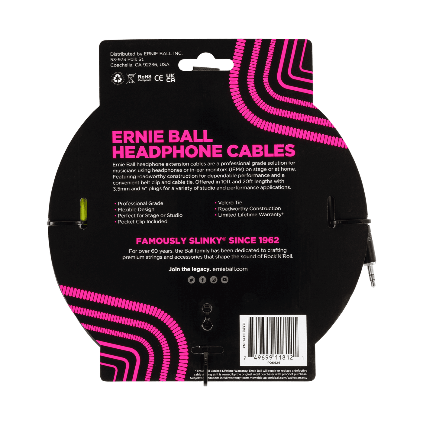 Ernie Ball 3.5mm M-F Jack-to-Jack Black Headphone Extension Cable – 10ft / 3m P06424 2