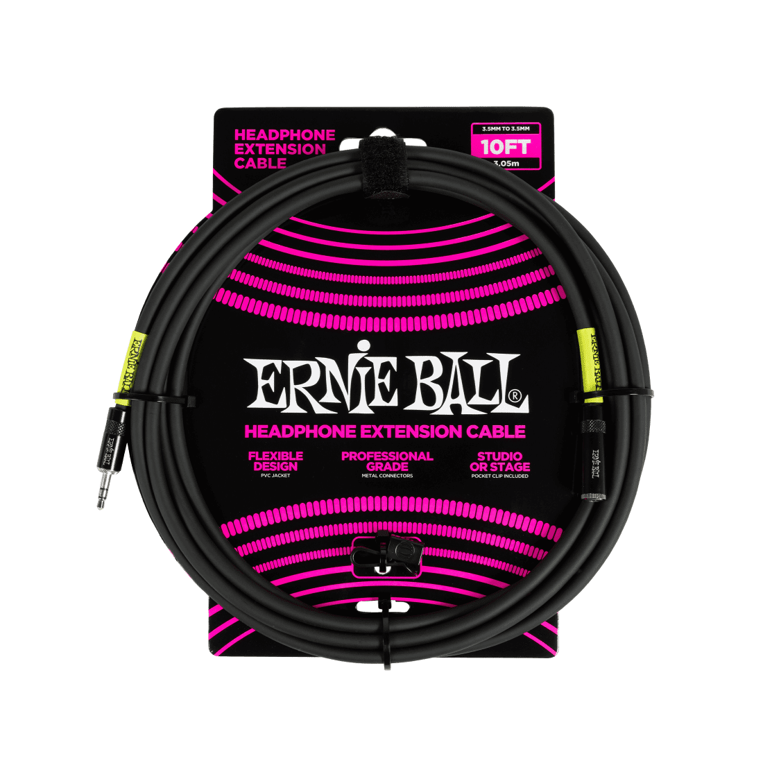 Ernie Ball 3.5mm M-F Jack-to-Jack Black Headphone Extension Cable – 10ft / 3m P06424 1