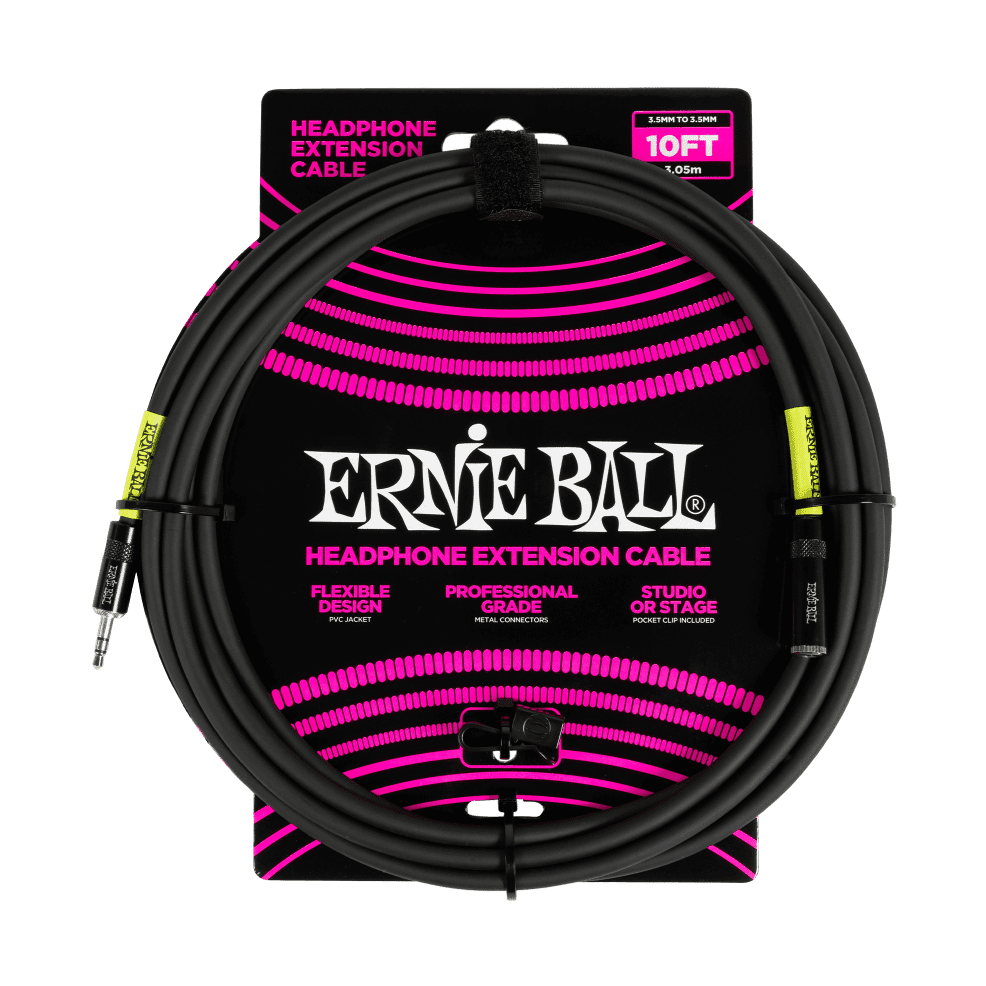 Ernie Ball 3.5mm M-F Jack-to-Jack Black Headphone Extension Cable – 10ft / 3m P06424 1