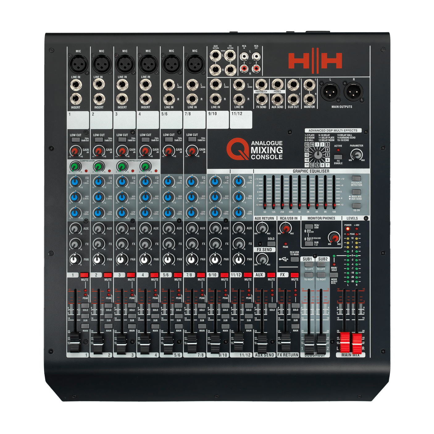 HH Audio Q-Series Q12FX - Professional 12-Channel Analogue Mixer with DSP 10