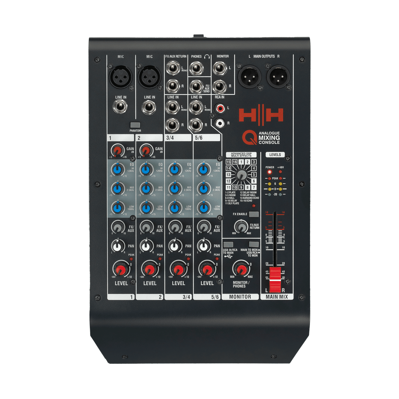 HH Audio Q-Series Q6FX - Professional 6-Channel Analogue Mixer with DSP 1