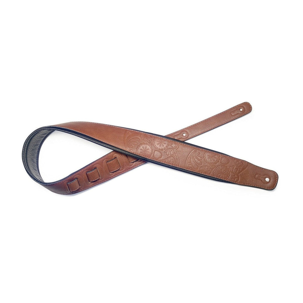 Stagg Padded Leatherette Guitar Strap - Brown with Mexican Skull Pattern 1