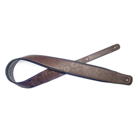 Stagg Padded Leatherette Guitar Strap - Dark Brown with Mexican Skull Pattern 2