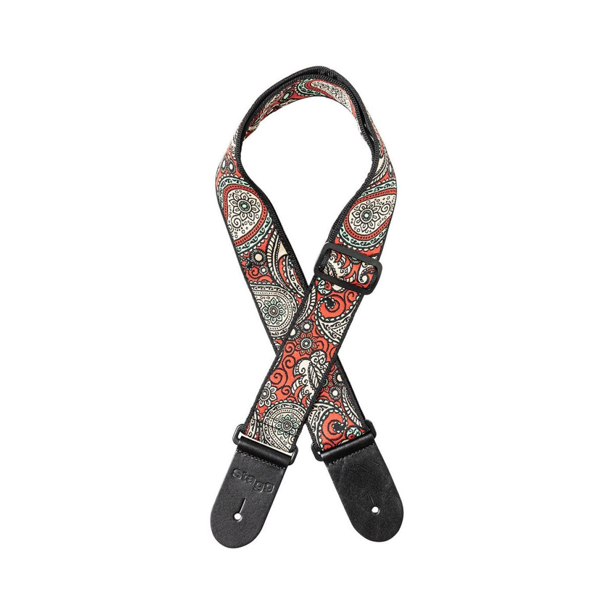 Stagg Woven Guitar Strap - Paisley Red and Yellow 1