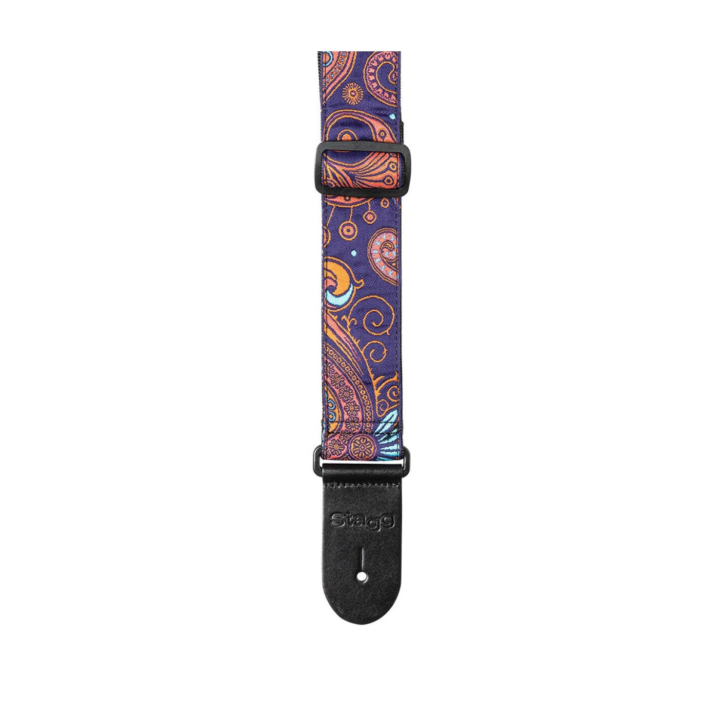 Stagg Woven Guitar Strap - Paisley Orange and Blue 2