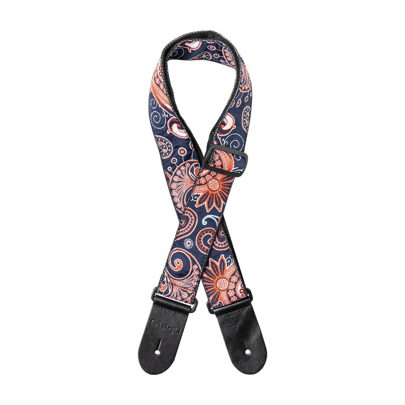 Stagg Woven Guitar Strap - Paisley Red and Blue 1