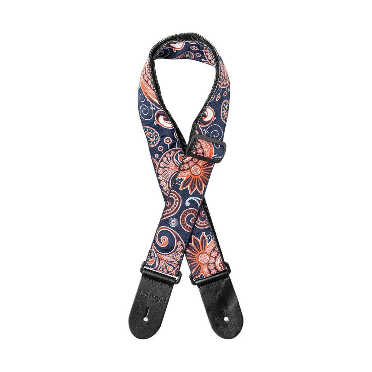 Stagg Woven Guitar Strap - Paisley Red and Blue 1