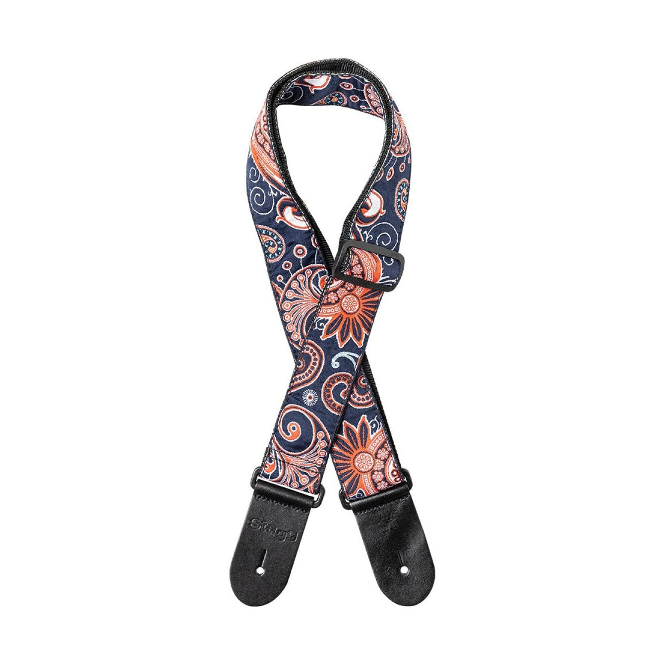 Stagg Woven Guitar Strap - Paisley Red and Blue 1