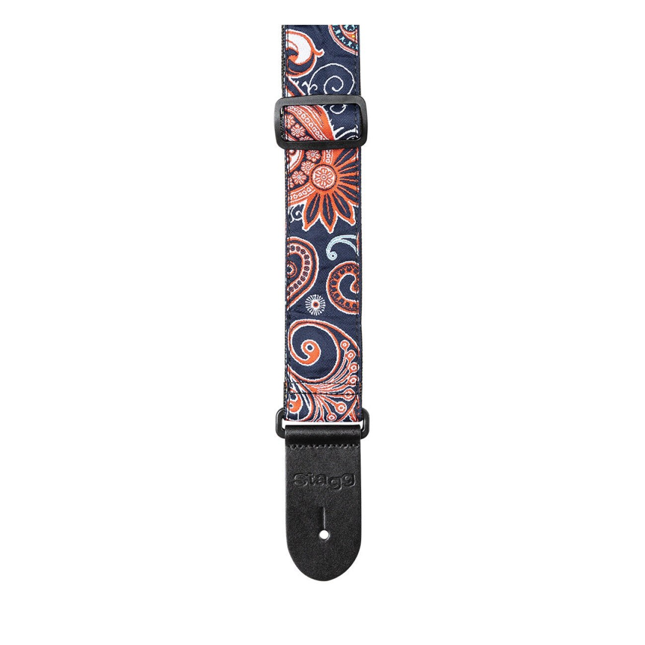 Stagg Woven Guitar Strap - Paisley Red and Blue 2