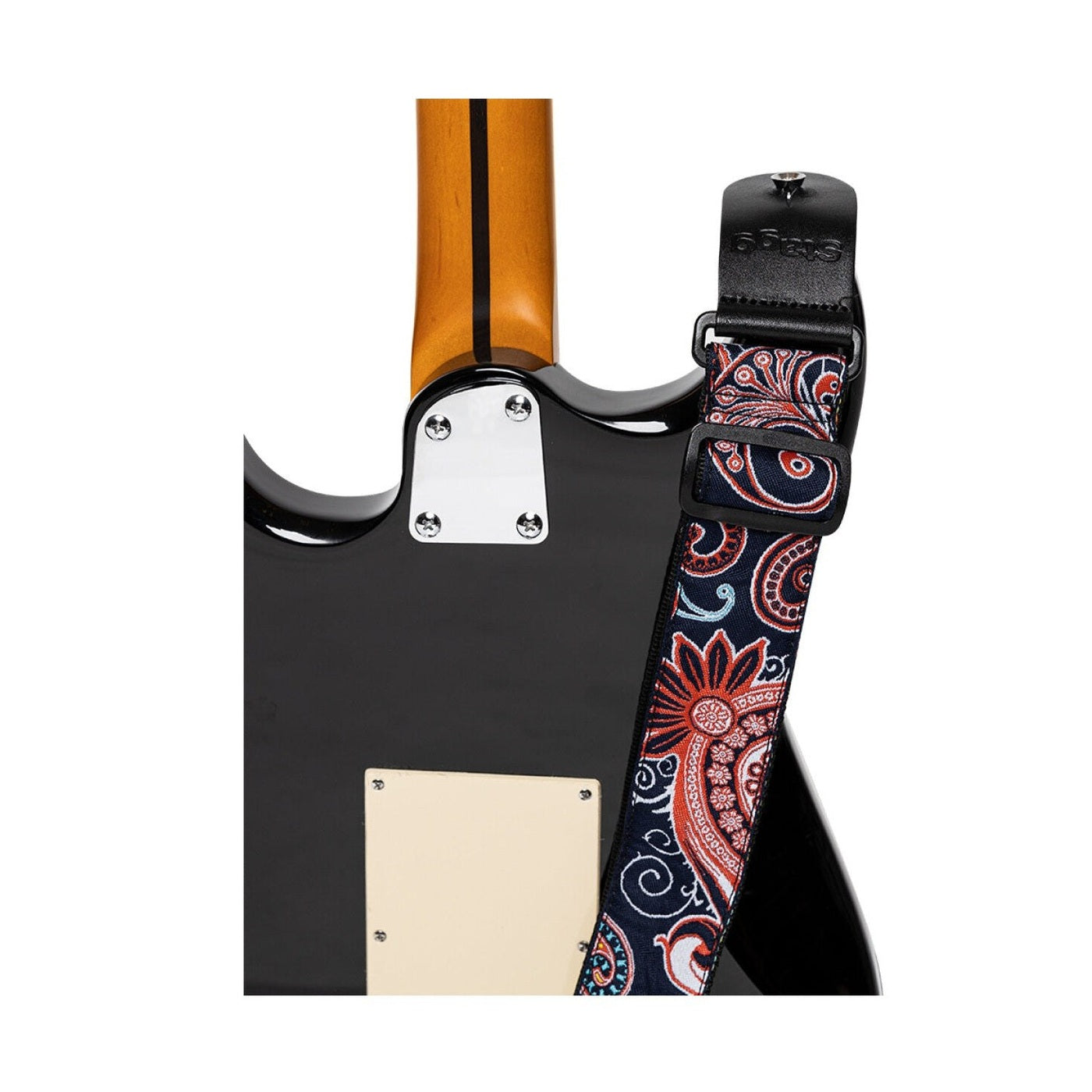 Stagg Woven Guitar Strap - Paisley Red and Blue 3
