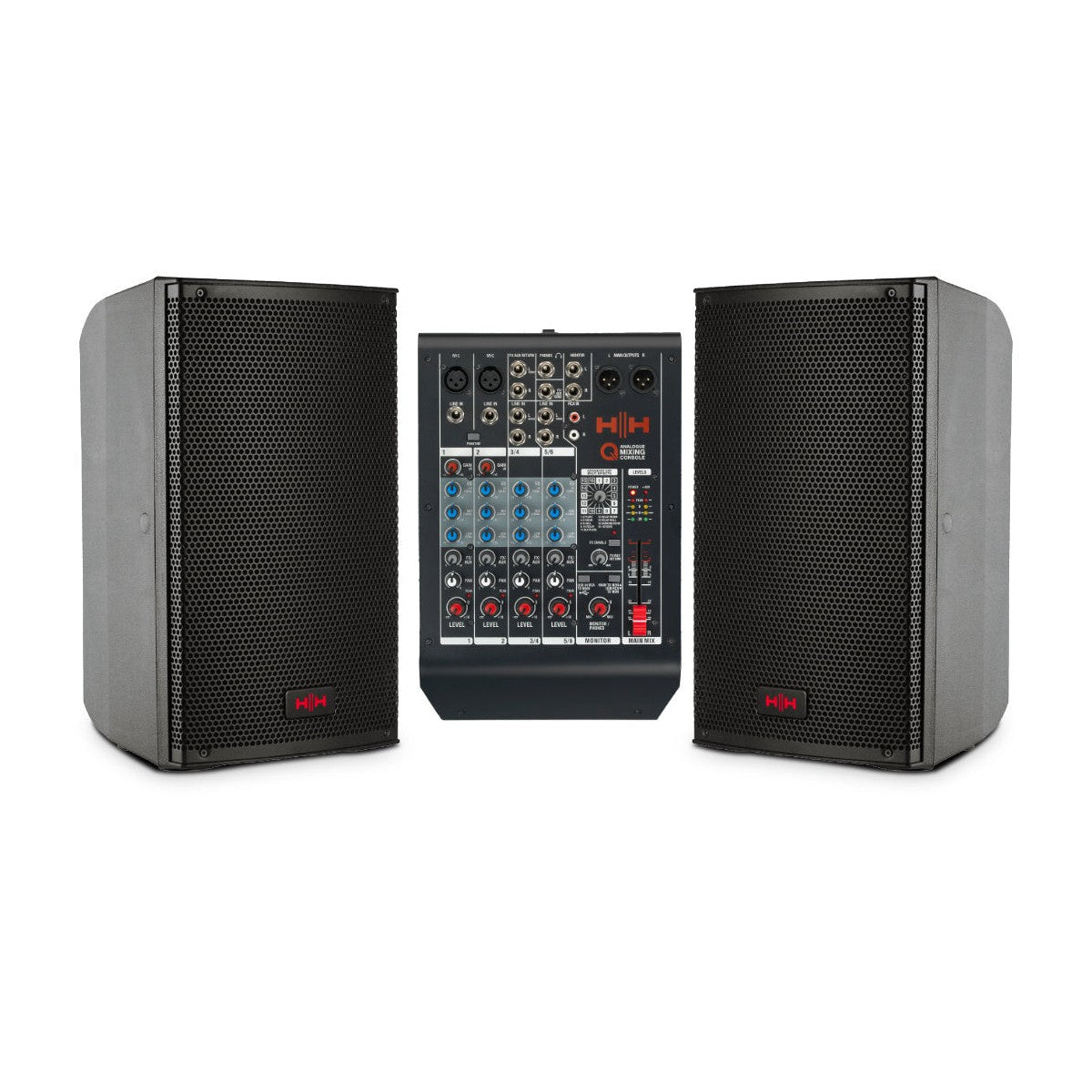 HH TRE-1001 10" Active PA Speakers & Q6FX 6-Channel Mixer Bundle 1