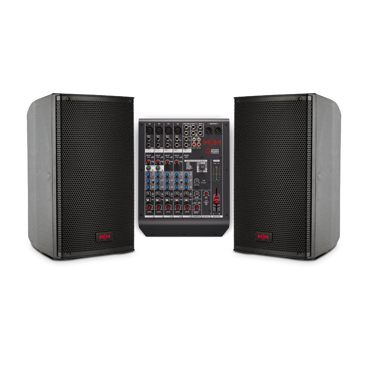 HH TRE-1001 10" Active PA Speakers & Q8FX 8-Channel Mixer Bundle 1