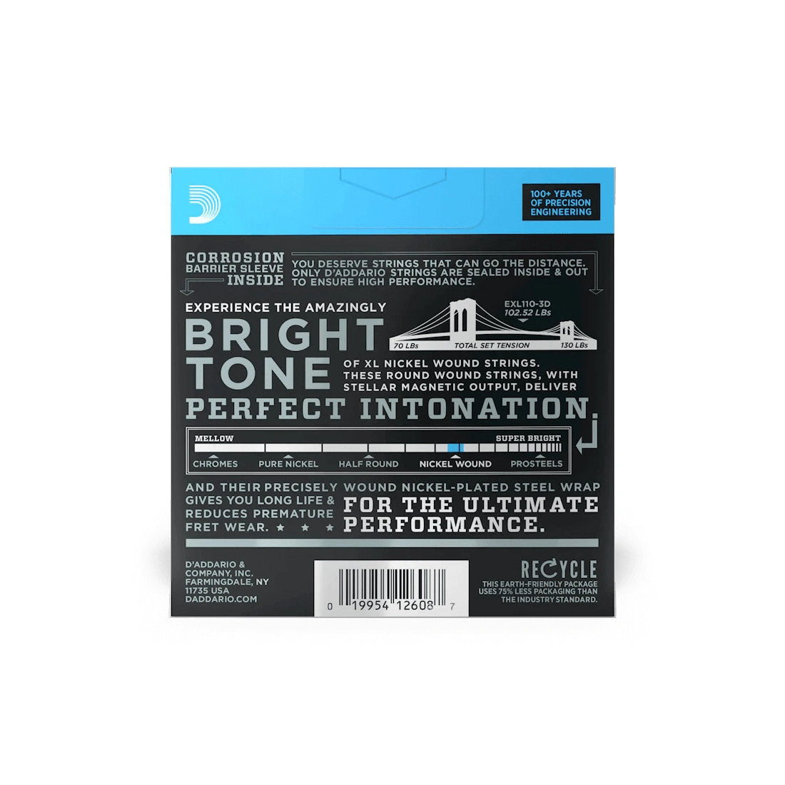 D'Addario EXL110-3D XL Nickel Wound Electric Guitar Strings — Regular Light 10-46, 3-Pack 3