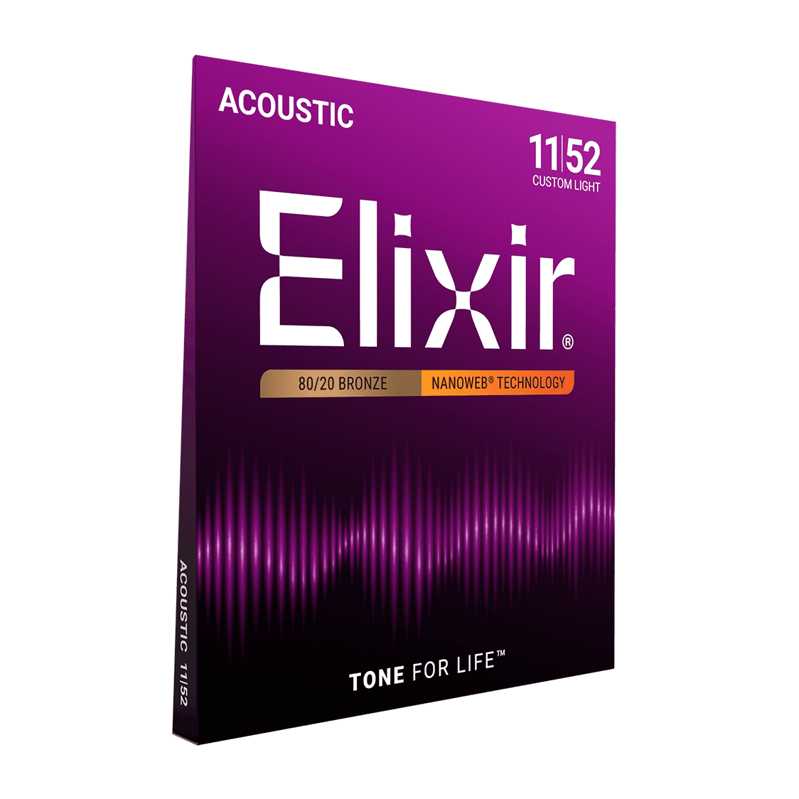 Elixir NANOWEB 80/20 Bronze Acoustic Guitar Strings, Custom Light — 11-52 1