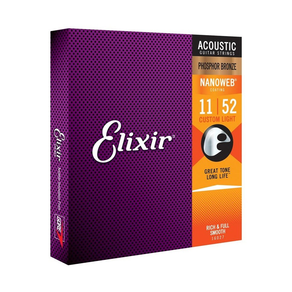 Elixir NANOWEB Phosphor Bronze Acoustic Guitar Strings, Custom Light — 11-52
