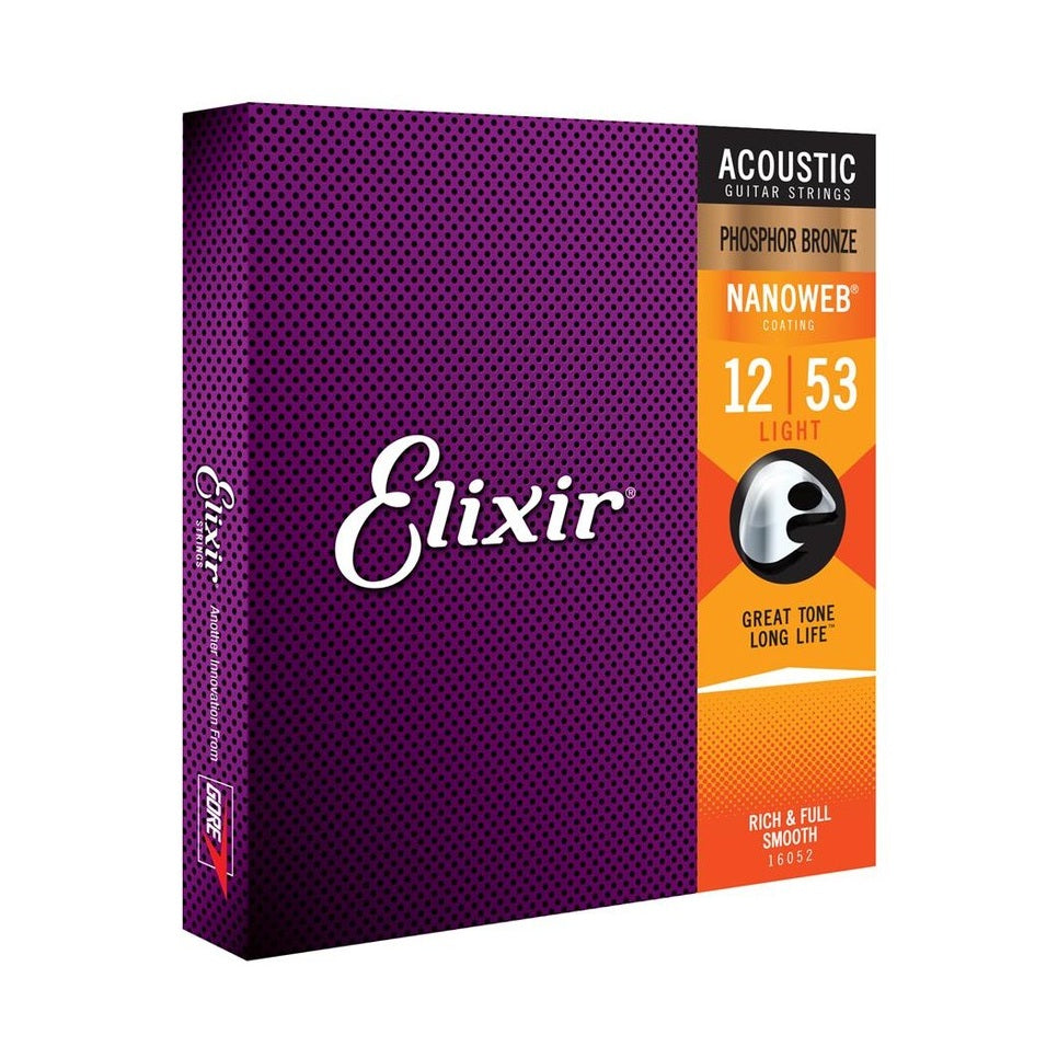 Elixir NANOWEB Phosphor Bronze Acoustic Guitar Strings, Light — 12-53