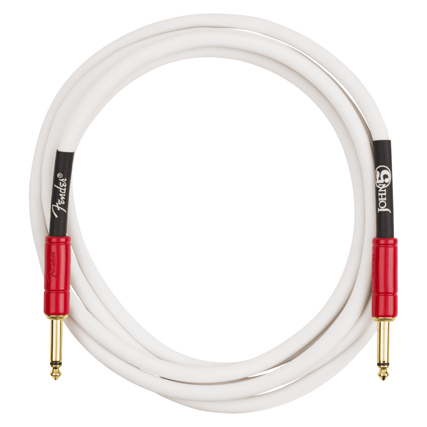 Fender John 5 Coiled Instrument Cable, White and Red, 10' 3m 2