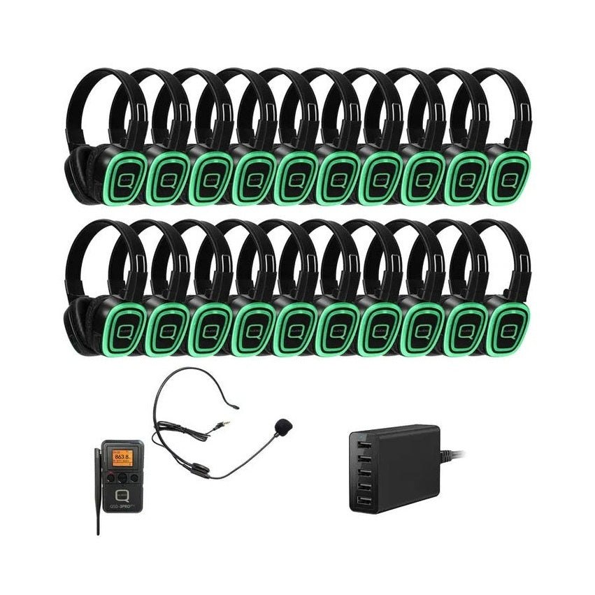 Q Audio 20 Way Silent Disco Bundle With Portable Bluetooth Transmitter & Charger 1
