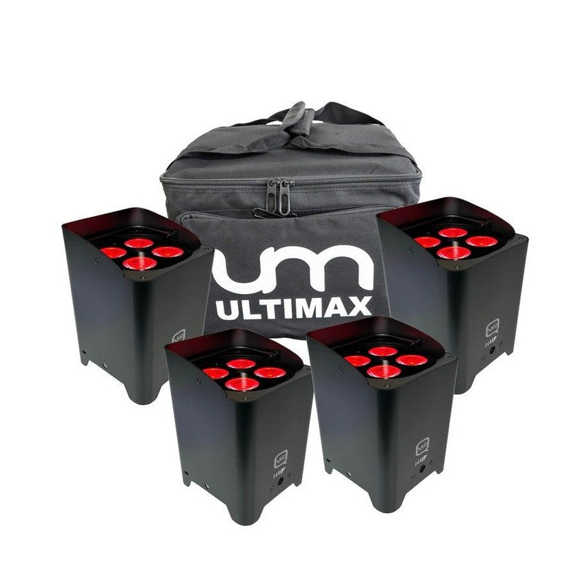 Q-LED Lighting Flux H4IP+ RGBWAUV Uplighter — Pack Of 4 With Ultimax Padded Carry Bag 1