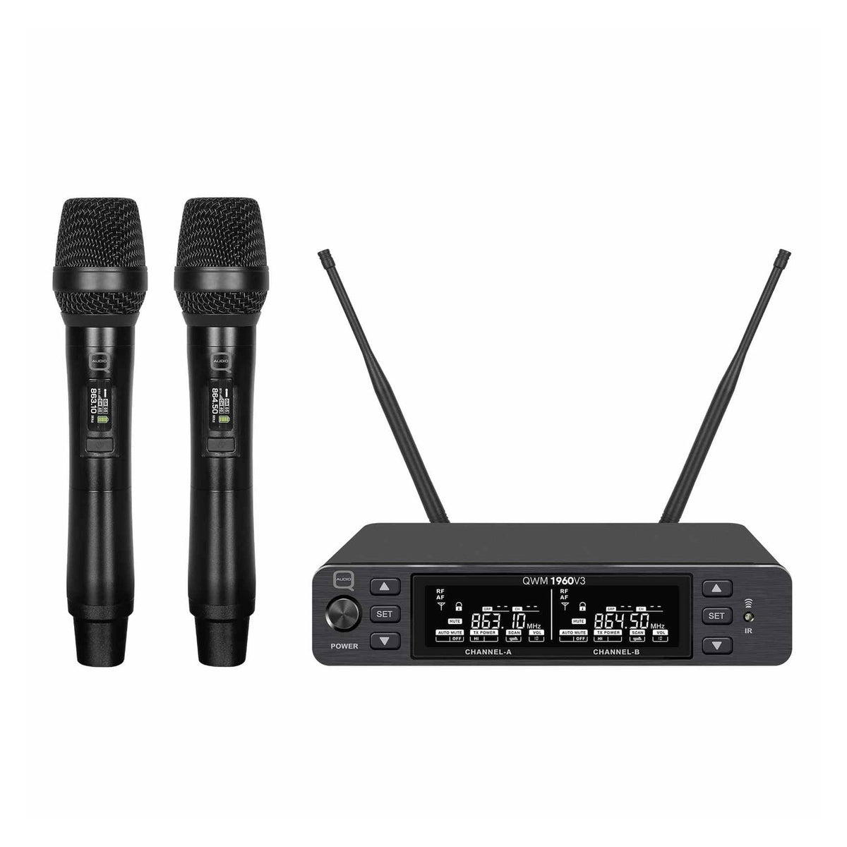 Q-Audio QWM 1960 V3 HH UHF True Diversity Dual Wireless Handheld System 1