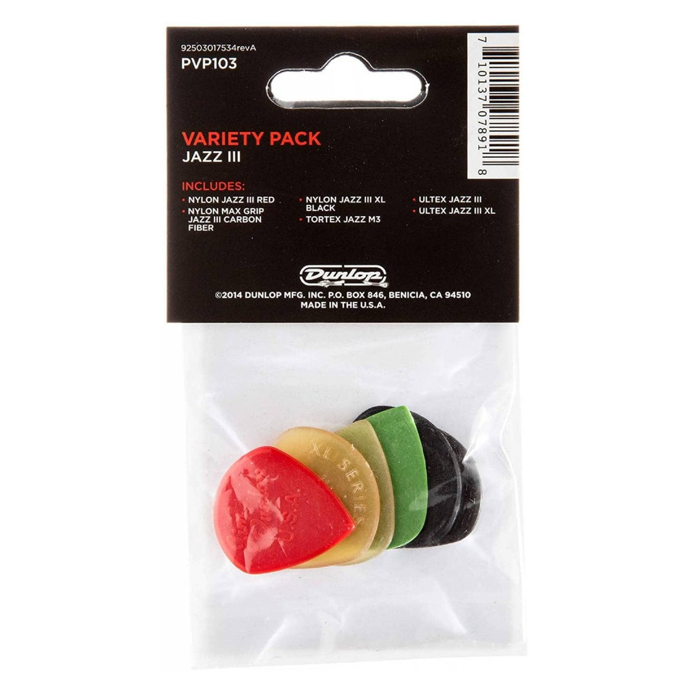 Jim Dunlop Jazz III Assorted Guitar Picks - Variety 6 Pack 2