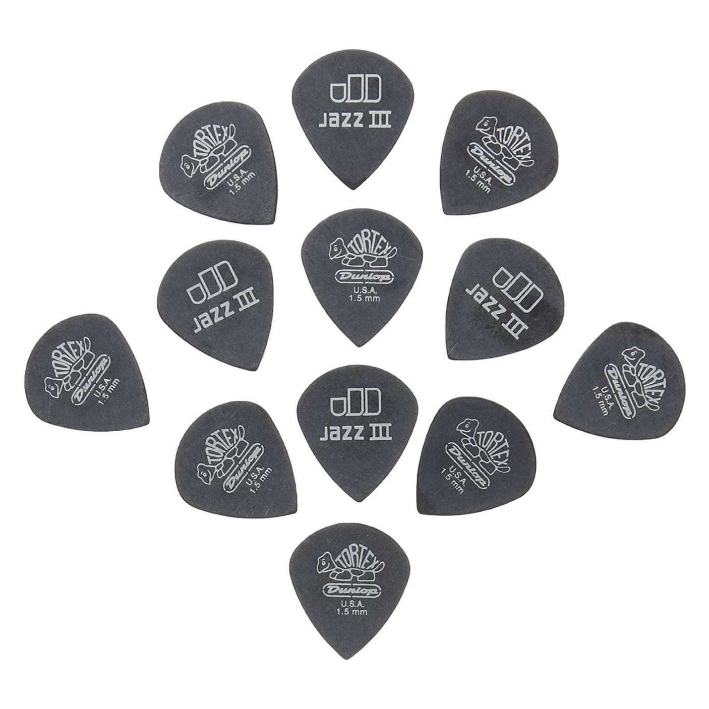 Jim Dunlop Tortex Pitch Black Jazz III 1.5mm Guitar Picks - 12 Pack 1