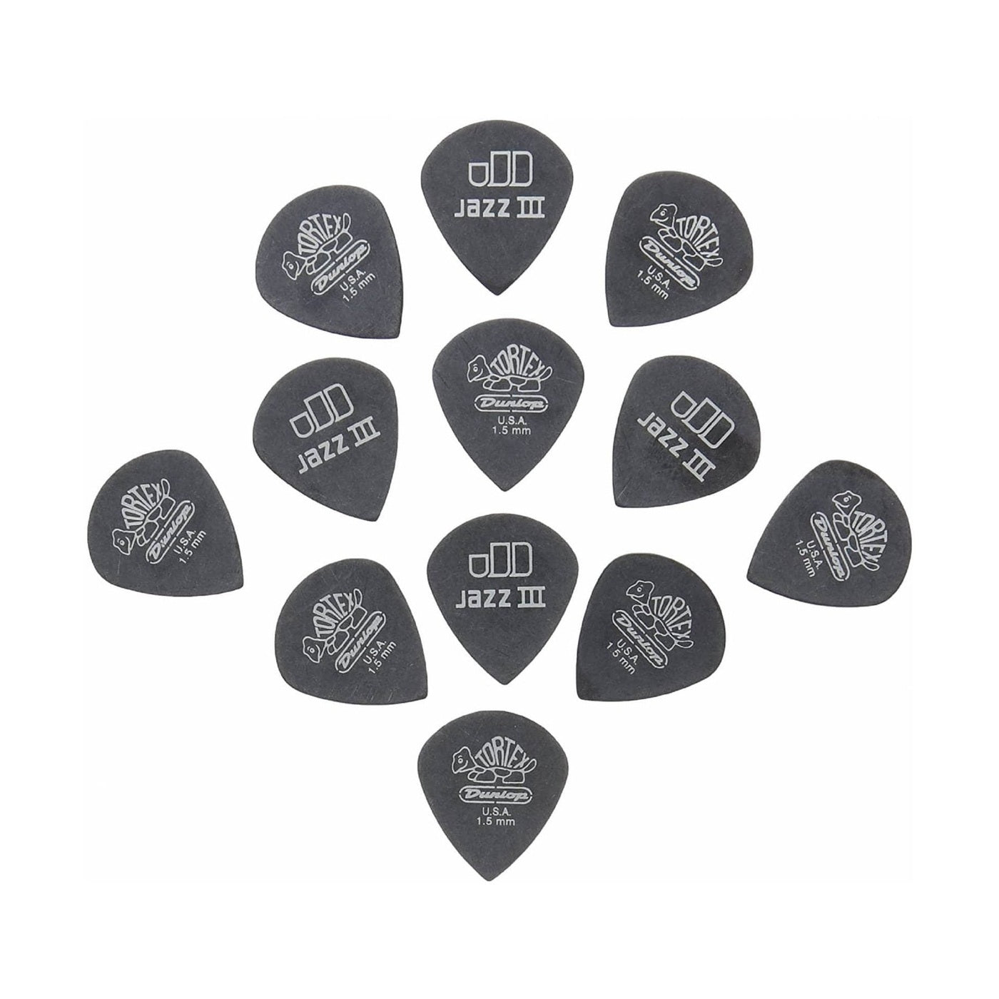 Jim Dunlop Tortex Pitch Black Jazz III 1.5mm Guitar Picks - 12 Pack 1