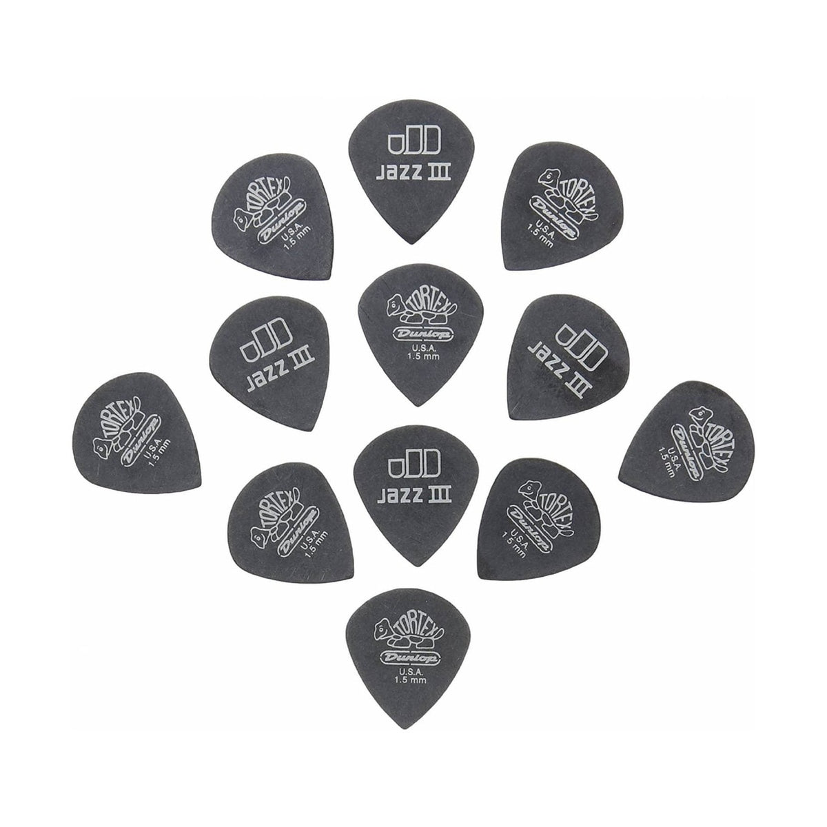 Jim Dunlop Tortex Pitch Black Jazz III 1.5mm Guitar Picks - 12 Pack 1