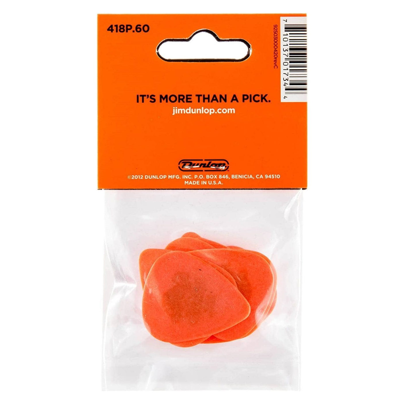Jim Dunlop Tortex Standard Guitar Picks - 12 Pack Orange - .60mm 2