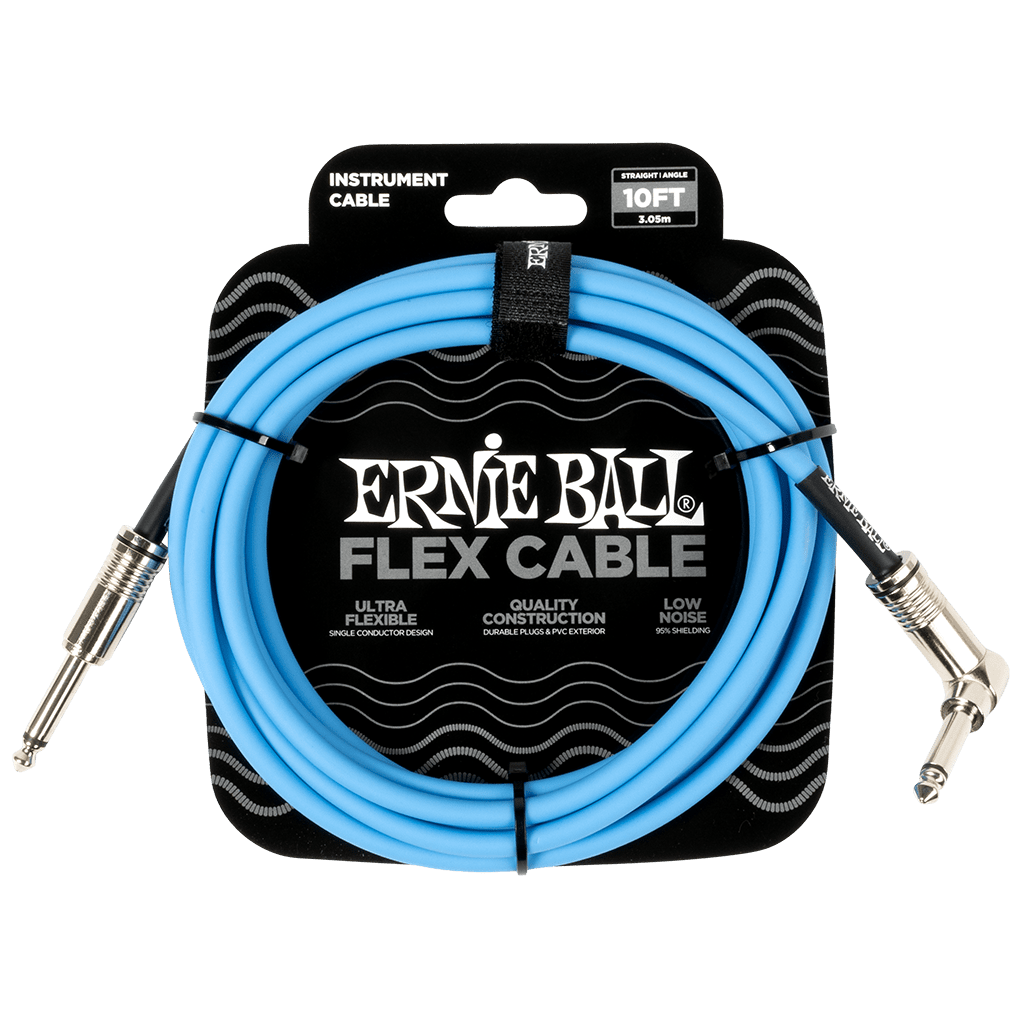 Ernie Ball Flex Instrument Cable, Straight to Angle Jack, 10ft (3m), Blue