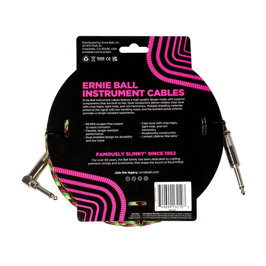 Ernie Ball P06483 - Good Vibrations Angled Braided Instrument Cable — 18ft / 5.49m 2